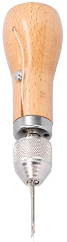 Cocoarm Leder -Awl -Werkzeug, Holzgriff, Einfach zu Verwenden Zum Nähen und Reparieren von Beuteln, Schuhen, Zelten, mit 2 Nadeln und Faden