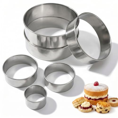 6 Pcs Pastry Cutters, Large Small Stainless Circle Biscuit | Round Set, Steel, Premium Baking Tools, for Scones Donuts Cookies DIY Cakes Perfect Shap