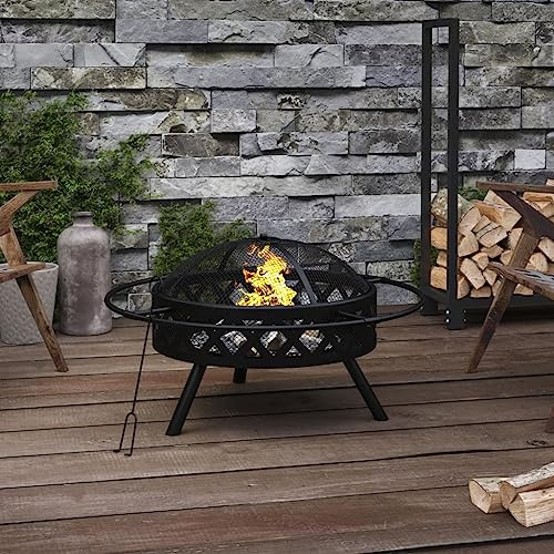 Feuerstelle Outdoor Für Den Garten Feuerstelle,Feuerschale mit Schürhaken 70 cm XXL Stahl,Feuertopf Für Camping,Garten Und Terrasse,Leicht Zu Warten