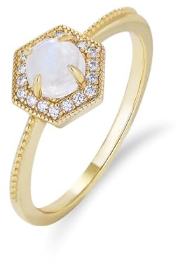 Skcess 18K Gelbgold Wedding Ring, Ringe Damen 5mm Opal Weiß 0.5ct Moissanit Größe 47 (15.0)