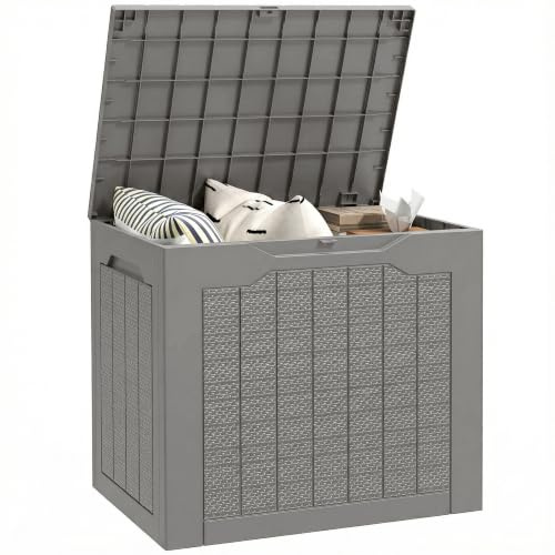 Outsunny 97L Plastic Garden Storage Box with Handles Waterproof Khaki