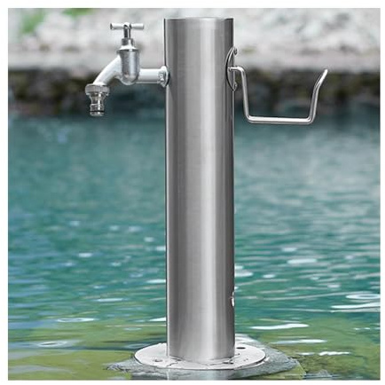 Fontaine Colonne d'eau de jardin en acier inoxydable avec robinet, robinet d'extérieur cylindrique argenté, support de tuyau antigel for irrigation/lavage column(50x20.5cm)