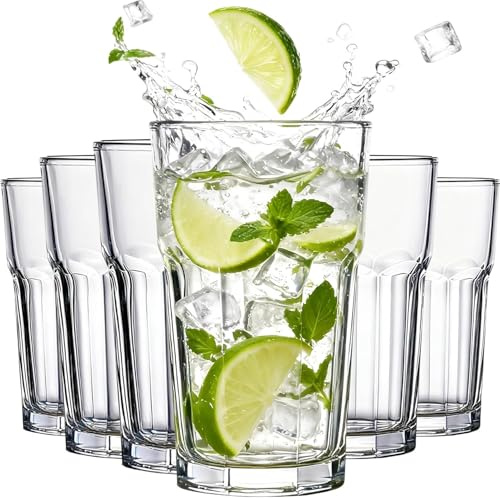 Haayymo Verres à eau Elite Clear, 435 ml, lot de 6, verres en cristal sans plomb adaptés à l'eau, aux jus de fruits et aux cocktails, parfaits pour les réceptions et un usage quotidien