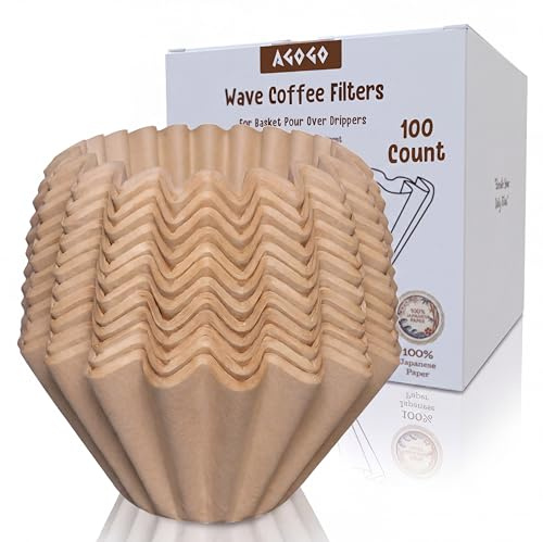 AGOGO Lot de 100 filtres à café ondulés en papier japonais à fond plat pour verser les goutteurs, jetables sans odeur (marron naturel, 185/55)