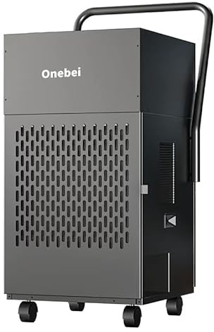Onebei Industrial Dehumidifier for Home: 60L/Day Capacity 200m² Coverage Continuous Drainage Energy Efficient Compressor for Bathroom/Damp/Mould/Kitchen/Basement/Garage/Drying Clothes