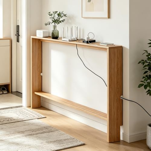 yurstcggh Table D Entrée Console,étagère De Rangement étroite en Bois,Table D'appoint Fine à 2 Niveaux pour Entrée, Hall, Couloir Ou Salon,pour Dossier De Canapé 150×10×69cm Couleur Bois