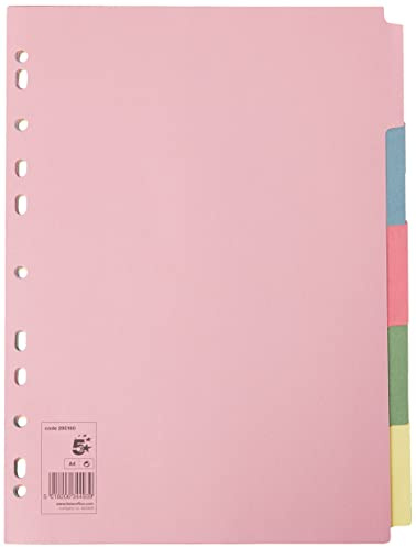 5 Star Office Subject Dividers Multipunched Manilla A4 Card - Pack of 5, Assorted