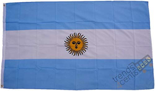 Top Calidad - Bandera Argentina Argentinia Bandera, 90 x 150 cm, EXTREMADAMENTE RESISTENTE, no es un producto barato de china, Peso de la tela aprox. 100 g/m², muy robusta