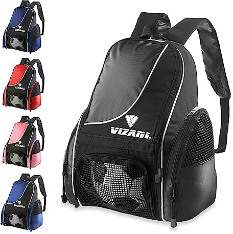 Vizari Solano Fußball-Rucksack mit Ballfach und belüfteter Balltasche und Netz-Seiten-Cargotaschen für Erwachsene und Jugendliche