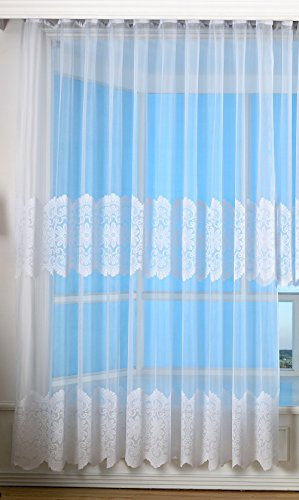 Bogenstore Barock Gardine Jacquard, 245x450, Blumenmuster Weiß Kräuselband Universalband Faltenband Store, 13117