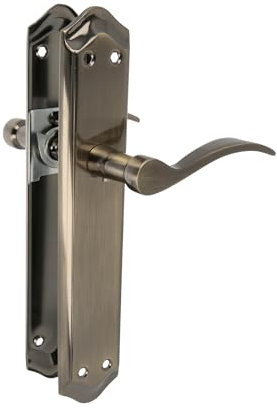 Amig - Juego de Manillas de Placa - Adecuado para Puertas de Paso de Interior y Exterior con Manivela Cómoda, Elegante y Atemporal - Latón - Color Cuero - 256 x 48 mm