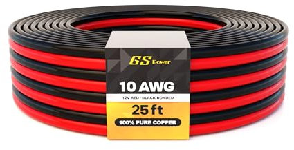 GS Power OFC Pure Copper 10 Gauge Wire 25ft Oxygen Free, Electrical 12v Primary Hi-Fi Speaker Cable, 10AWG for Amplifier, Solar Panel, Automotive, Battery Cable, Stereo, Car, Home Theater, RV Power
