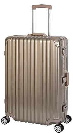 Travelhouse London Aluminiumrahmen mit Polycarbonat Hartschale 75cm – 2X TSA Zahlenschloss, 4 Silent Move Doppelräder, 102L Volumen, Größe L