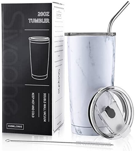 Sivaphe Travel Tumbler Stainless Steel Cup with Straw and Lid, Insulated Coffee Drinking Mug Double Wall Vacuum for Hiking Home Office 20OZ Women