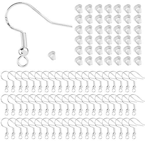 MYCreator 200 Pcs (100 Earring Hooks, 100 Stoppers) Sterling Silver Finding for DIY Jewelry Making