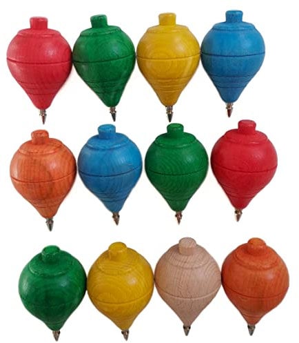 GERILEO Lot of 4/12 Toupies Classiques en Bois en Couleurs avec Pointe à Bille – Jouet pour Garçon et Fille - Cadeaux et Détails pour Communions, Piñatas, Fêtes d'anniversaires, Spinner, Souvenir (4)