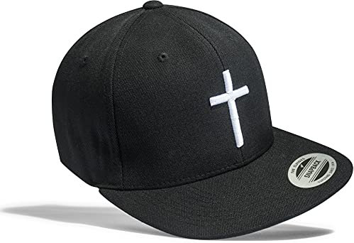 Jesus Cap Flexfit Snapback : Kreuz - Kappe Herren & Damen Schwarz (Schwarz-Weiss)