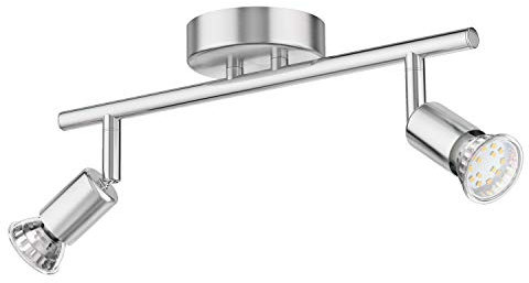 ledscom.de Deckenleuchte LUNARA, 2-flammig, Edelstahl, chrom matt, inkl. 2x LED GU10 Lampen (warmweiß, 4,678W, je 227lm, 110°)