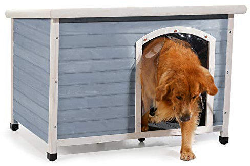 Petsfit Hundehütte Outdoor Winterfest Holz mit abnehmbarem Boden für einfache Reinigung, Hunde Hütte Holzhaus für draußen, Hundehaus verstellbar Fußpolster Steildach, kleines Versteck für Hund, L