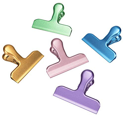 5 Stück große Metall Clips für Tüten, Verschlussklammern für Lebensmittel Beutel, Verschlussclips Brief Klammern aus rostfreiem Edelstahl, Starke Federkraft, Keine Scharfen Kanten (76mm)