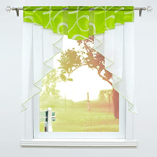 SCHOAL Scheibengardinen mit Kräuselband/Tunnelzug, BxH 80x80 cm Grün | Küche Bistrogardinen, Voile Transparente Kurzgardinen, Kleinfenster Gardinen, 1 Stück