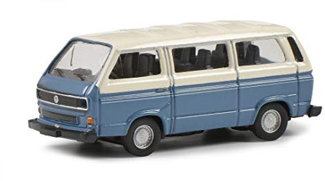 Schuco 452650900 Herz VW T3a Bus L, Modellauto, Maßstab 1:87, blau/weiße Version