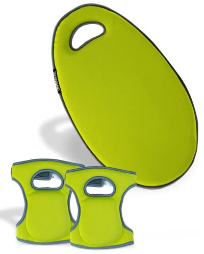 TECHNIGART Sitz-Kissen & Knieschoner für Indoor & Outdoor - Sitz-Polster für Garten-Arbeit, Camping, etc. - Sitz-Unterlage mit Griff - Grün