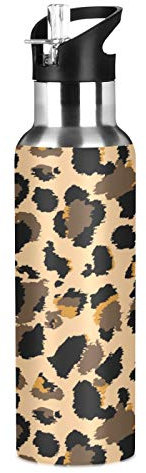 RELEESSS Bouteille d'eau isotherme en acier inoxydable Motif léopard 600 ml