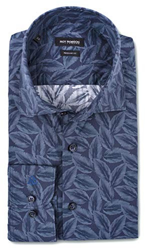 Roy Robson Herren Hemd aus Baumwolle mit floralem Alloverprint - Regular Fit, (Dunkelblau) 42