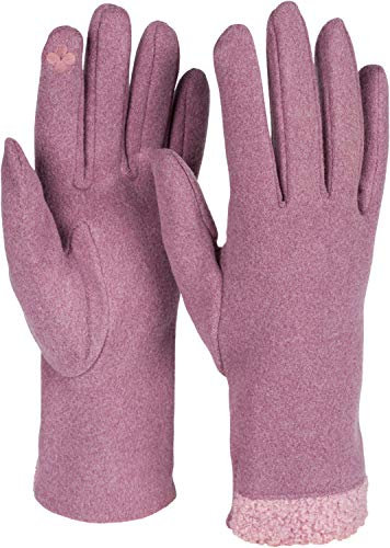 styleBREAKER Damen Touchscreen Handschuhe mit Teddyfell am Saum und Fleece Futter, warme Fingerhandschuhe, Winter 09010034, Farbe:Mauve