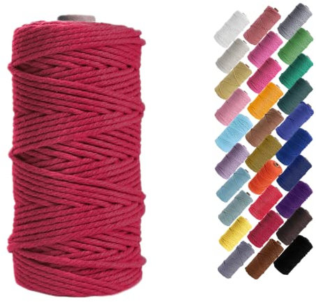 Binwat Macrame Cord Thick Natual Cotton Cord Yarn Macrame Rope Cord Cotton Rope for Wall Hangings, Plant Hangers, DIY Crafts, Home Decorations, Gift Wrapping 3mm x 100m (Red wine)