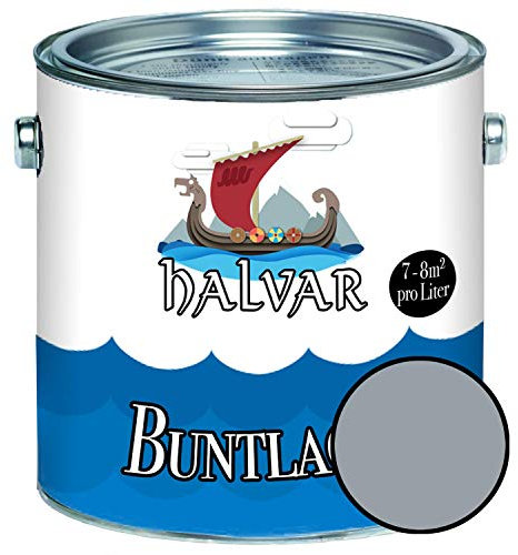 Halvar Buntlack für Holz & Metall MATT Grau RAL 7000-7047 Holzfarbe Holzlack Innen & Außen robuster Kunstharzlack Wetterbeständig & perfekter Langzeitschutz (2,5 L, RAL 7001 Silbergrau)