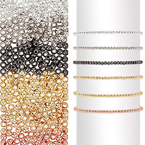 PandaHall 6 Farben Glatte Runde Perlen 360pcs 3mm Messing Perlen Lose Perlen Kleine Runde Perlen Nahtlose Kugelperlen Langlebige Abstandshalter Für Armband Halskette Ohrring Schmuck DIY Handwerk