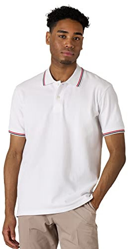 LAPASA 1 Polo Homme à Manches Courtes 100% Coton Piqué M19 Blanc (Col & Manches Rayés) XL