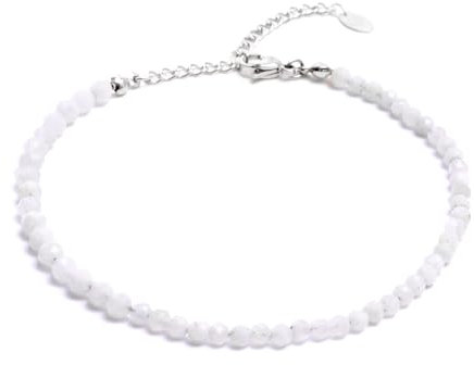 BERGERLIN Mondstein Fußkette grau - facettiertes, graues Fußkettchen - Silber - XS-S