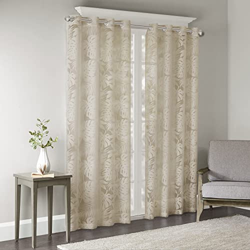 Madison Park Palm Leaf Burnout Window Sheer with Natural Finish MP40-7491