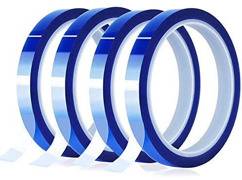 THETAG Ruban Résistant à la Chaleur 4pcs 10 mm x 33 m Ruban Adhésif Haute Température Rubans de Presse à Chaud Rubans Chauffants Ruban Isolant Bleu pour Presse à Sublimation et Imprimante 3D
