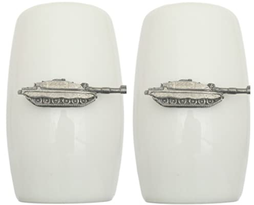 Challenger Tank China Salt and Pepper Shakers Cruet Set Modern White CSP 563