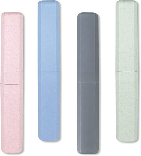 Mulbozy 4 Pack Travel Toothbrush Case, Portable Toothbrush Protector Cover, Breathable Wheat Straw, 4 Colors - Pink, Blue, Green, Grey