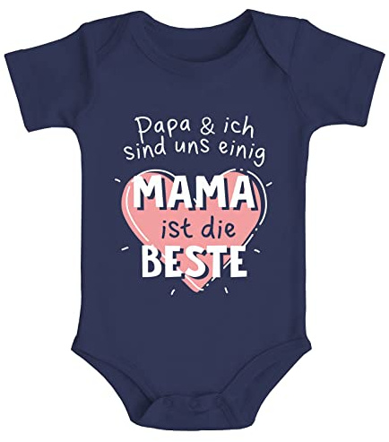 MoonWorks® Baby Body mit Spruch Papa und ich sind uns einig Mama ist die Beste Herz Bio-Baumwolle Jungen & Mädchen