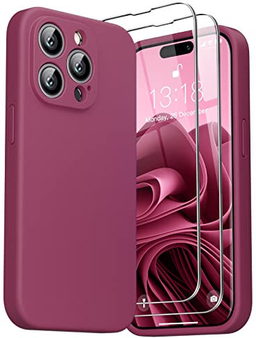 GOODVISH 3 in 1 Cover in Silicone per iPhone 14 Pro 6,1 (2022), con 2 Pezzi di Pellicola Protettiva, iPhone 14 Pro Custodia per Cellulare Antiurto Resistente Protezione Fotocamera, Vino Rosso