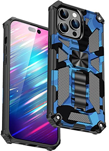 Ysnzaq Hülle für iPhone 14 Pro Max,[Military Grade Schutz] Handyhülle Bumper Case 360 Grad Ring Halter Camouflage Kratzfest Schutzhülle Cover für Apple 14 Pro Max 6.7 inch. YH Blue