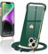 Wirvyuer Coque avec Cordon pour iPhone 14 Coque Ultra Mince Silicone Souple Étui en Motif Coeur avec Chaîne Collier Réglable Téléphone Portable Lanyard Case pour iPhone 14 Vert foncé