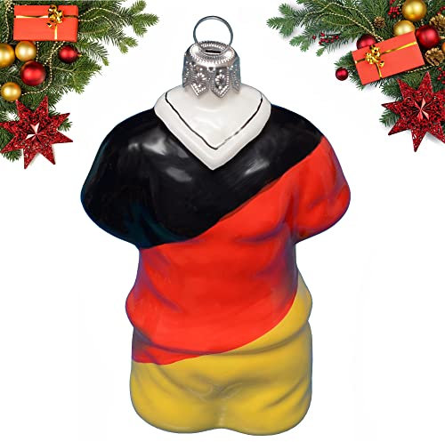 KIAPPO Handbemalter Chrsitbaumanhänger Glas Fußballtrikot in Deutschland Nationalfarben - Baumanhänger für Fußballfan Geschenk - Mundgeblasene Weihnachts Deko Anhänger Weihnachten Baumschmuck