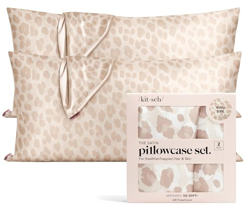 Kitsch Kissenbezug aus 100% Satin mit Reißverschluss, weicher als Seidenkissenbezug für Haar und Haut, kühlender Kissenbezug, Satin-Kissenbezug (King (2er-Pack), Leopardenmuster