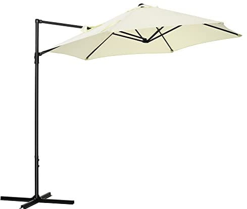 Outsunny Sombrilla de Jardín Ø256x245 cm Parasol Excéntrico Rotación de 360° con Apertura Manual y Base Cruzada para Patio Terraza Exterior Beige