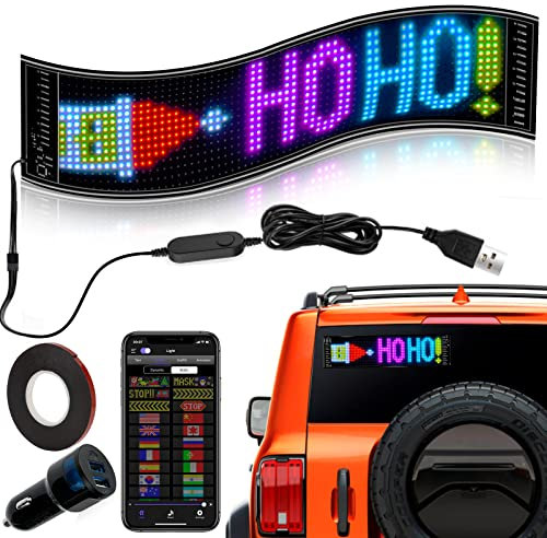 LED Laufschrift, 37x9cm, Augen für Auto, LED Anzeige Programmierbar mit Bluetooth-App-Steuerung USB 5V Anzeigetafel Personalisiert Leuchtschild, Leuchtschild für Auto, LKW, Geschäft, Bar, Hotel