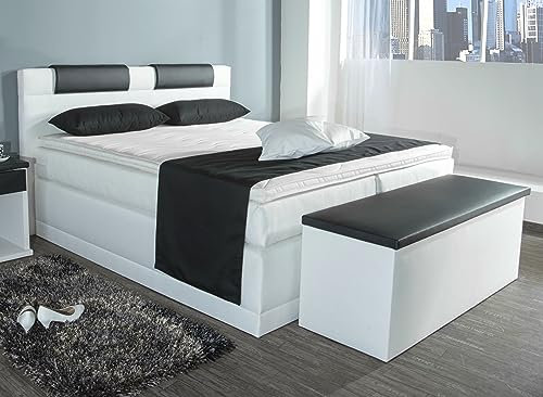 AUKONA Boxspringbett Piano 200x200, Weiß H3, 7 Zonen Taschenfederkern-Matratze, H2 H3 H4, Komfortschaum-Topper, Lieferung und Aufbau kostenlos