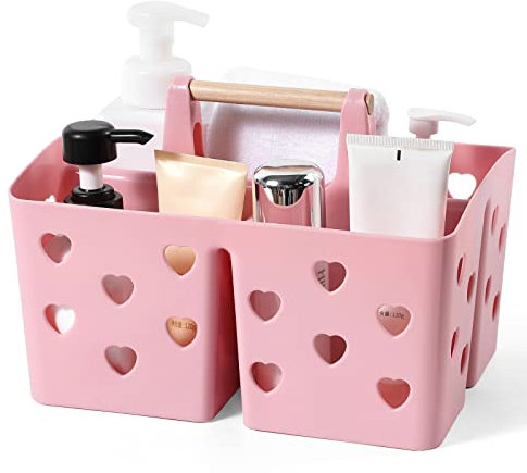 Anyoifax Panier de douche portable en plastique avec poignée pour salle de bain, dortoir, cuisine, rose