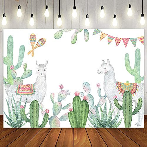 Let's Fiesta Lama Kulisse Alpaka Tropischer Kaktus Mexikanischer Hintergrund für Babyparty Kinder Jungen Mädchen 1. Erste Geburtstagsfeier 300x200cm
